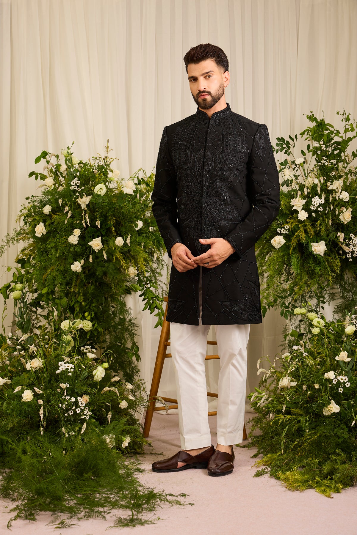 The Valtier — A Black Indo-Western with Geometric Cut-Dana Artistry