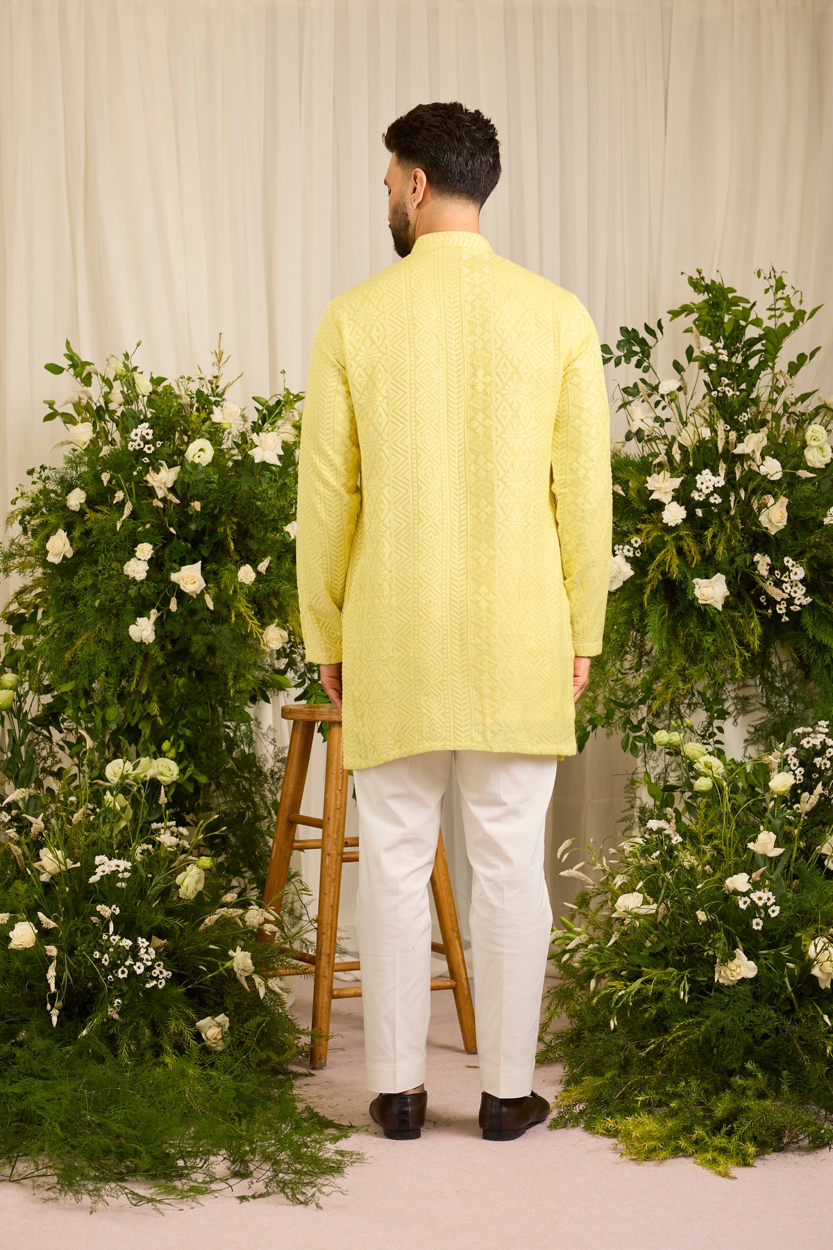 The moncler - A Classic yellow asbtract  Kurta Richly Worked in Thread