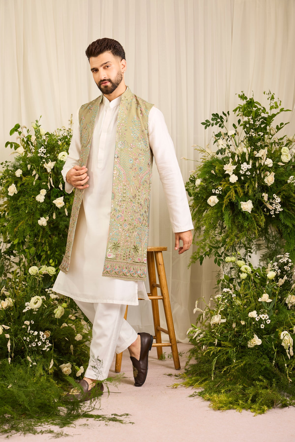 The Canopy -A Long Open Jacket with Layered Embroidery
