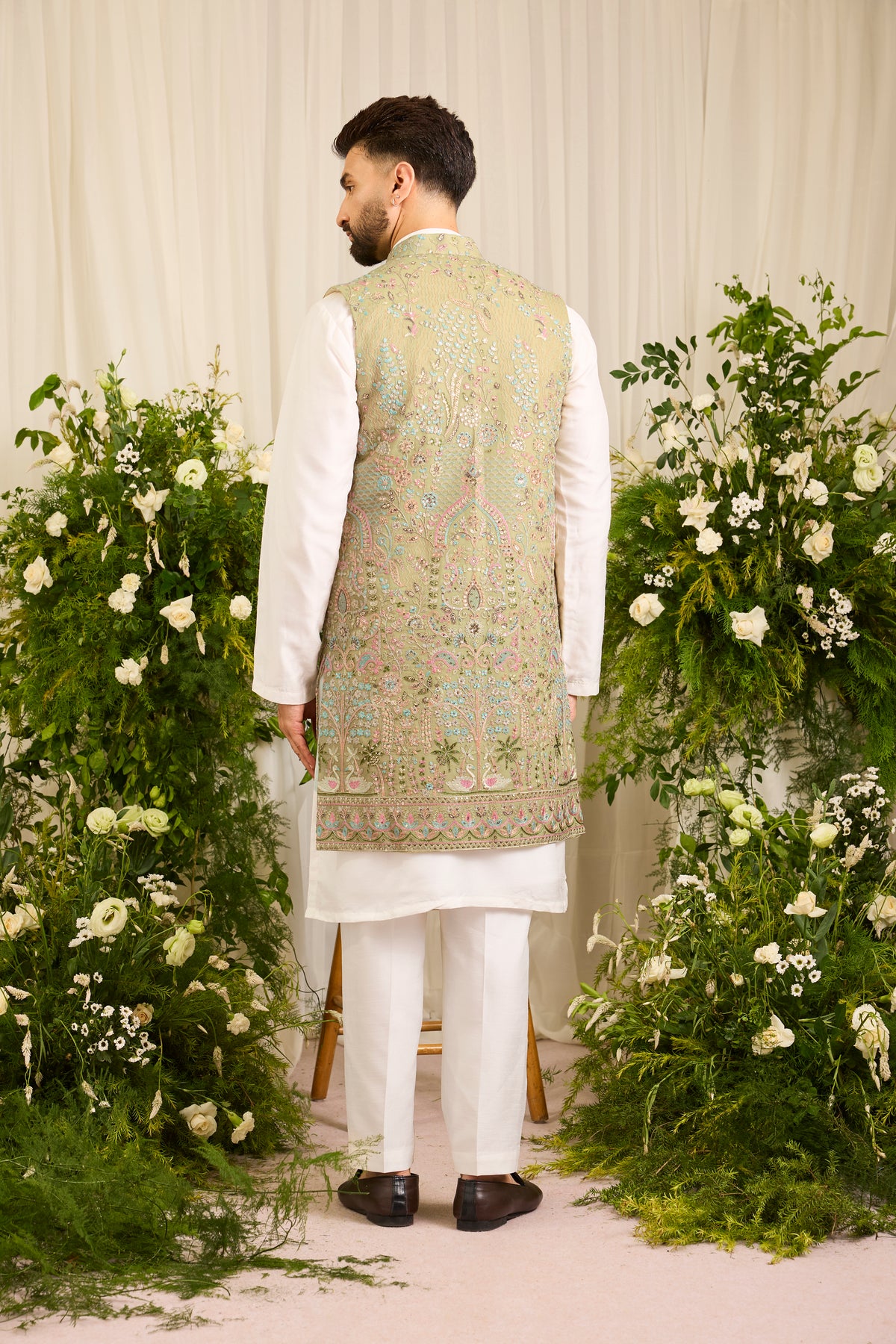 The Canopy -A Long Open Jacket with Layered Embroidery