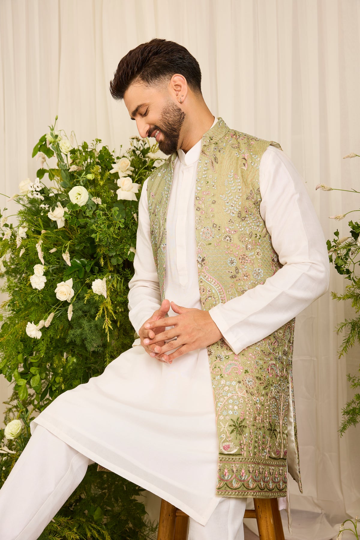 The Canopy -A Long Open Jacket with Layered Embroidery