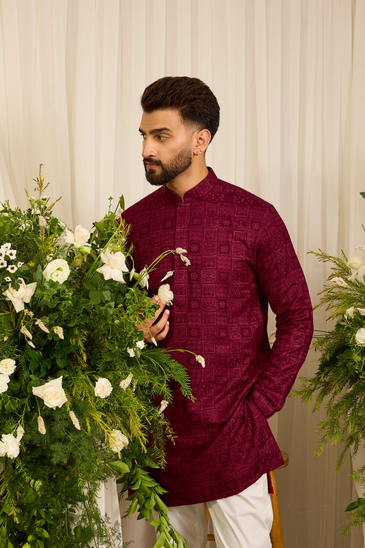 The moncler -  Maroon asbtract  Kurta Richly Worked in Thread