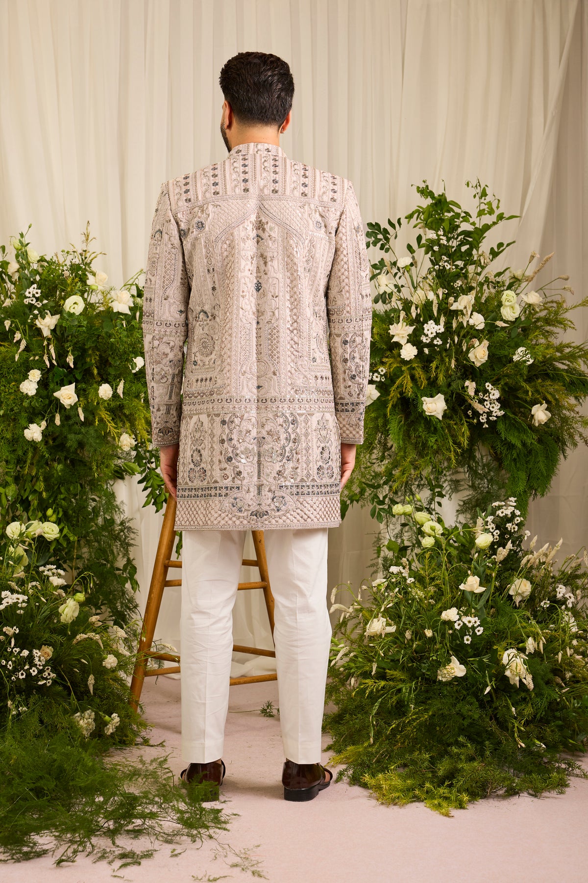 The Aurelius — A Cream Sherwani Layered with Zari, Sequins and Doori