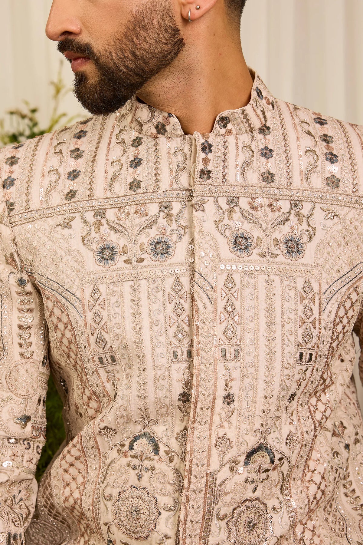 The Aurelius — A Cream Sherwani Layered with Zari, Sequins and Doori