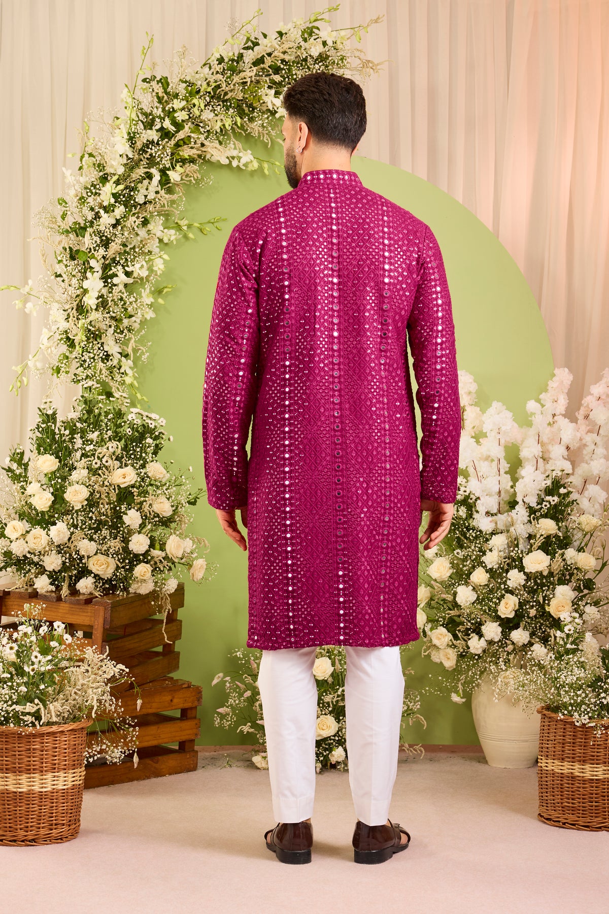 Signature hot pink mirror work Kurta with Intricate  Threadwork