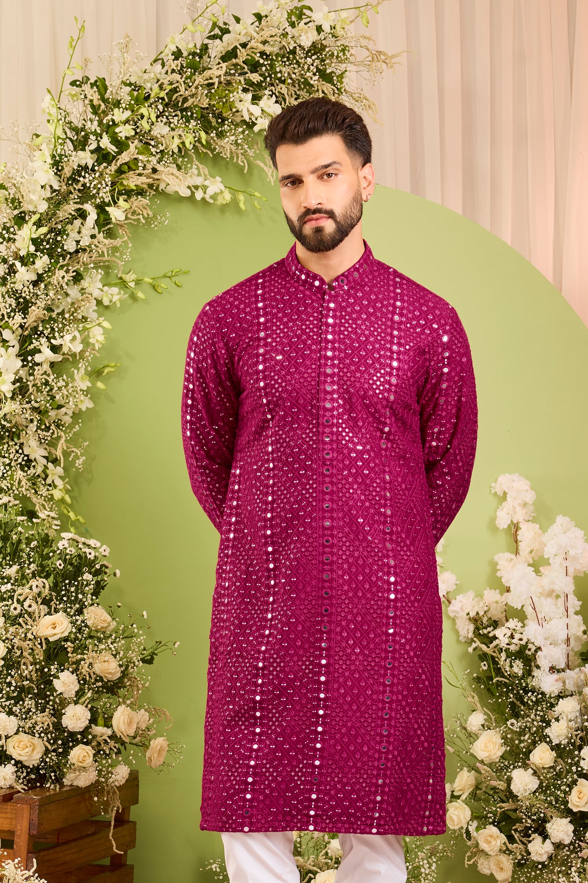 Signature hot pink mirror work Kurta with Intricate  Threadwork