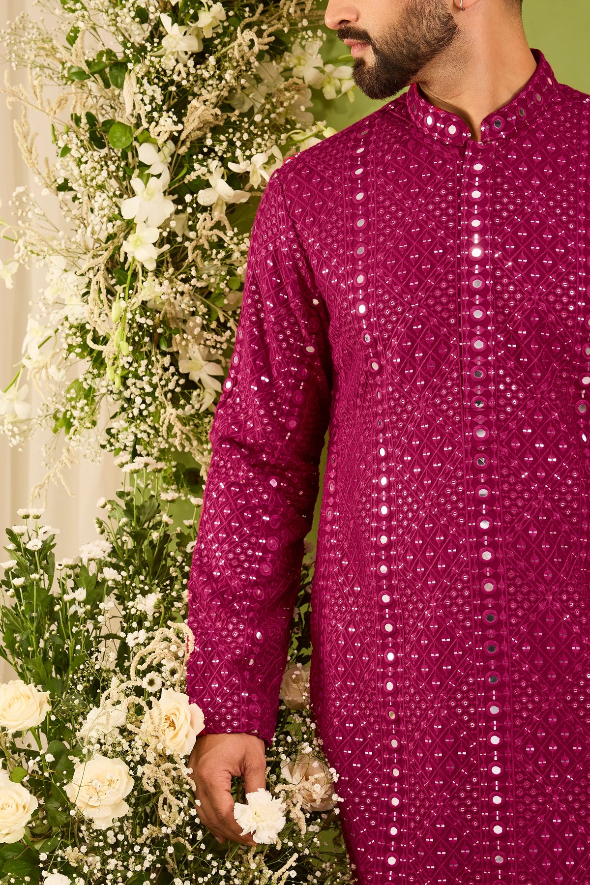 Signature hot pink mirror work Kurta with Intricate  Threadwork