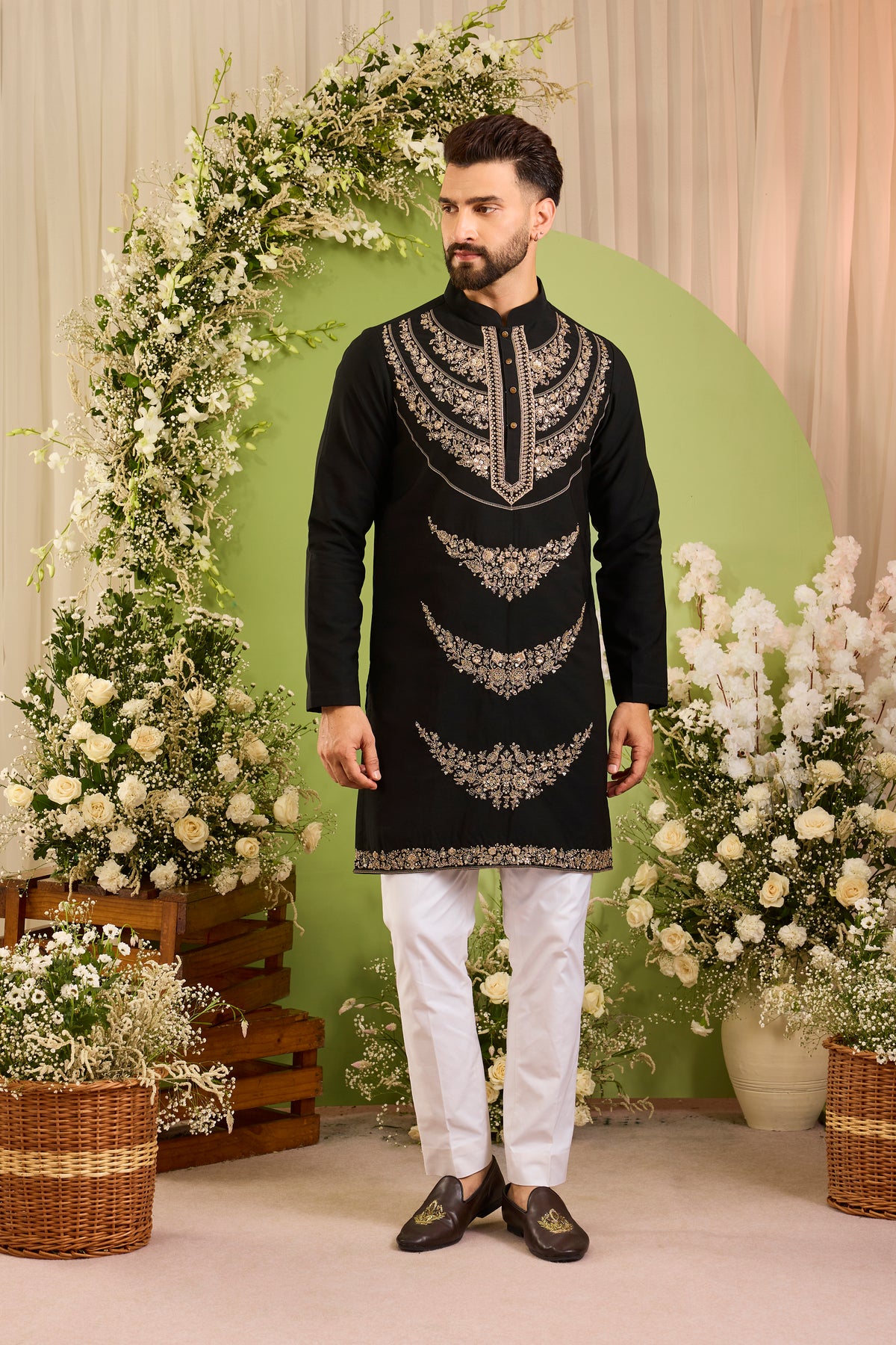 The Meridian — A Black Kurta Richly Worked in Sequins and Cut-Dana