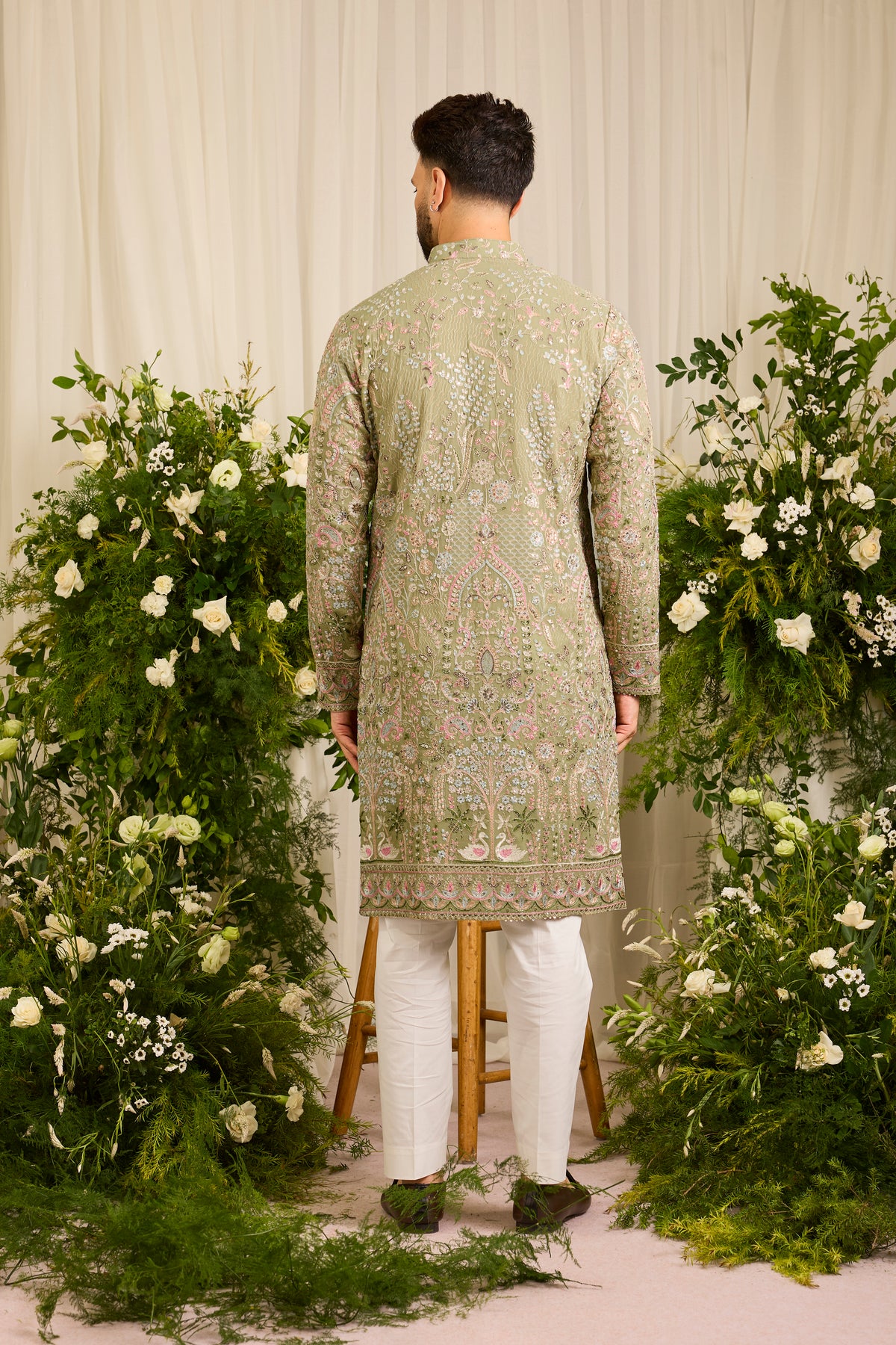 The Canopy - pastel green kurta  with Layered Embroidery