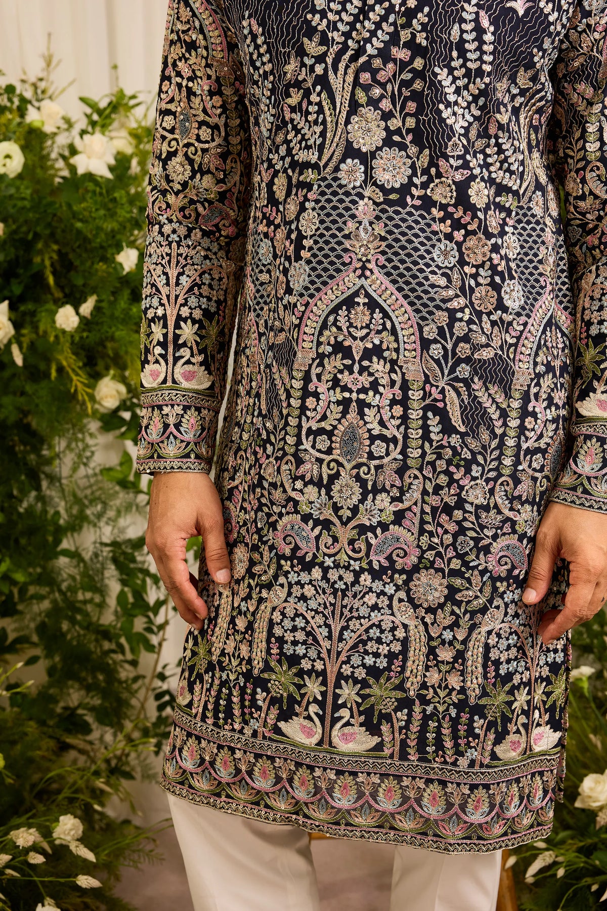 The Canopy - navy blue kurta with Layered Embroidery
