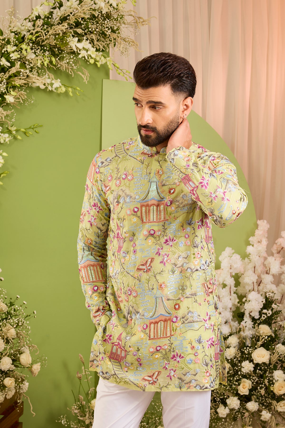 The Kyoto- A Short Kurta Draped in Oriental Storytelling
