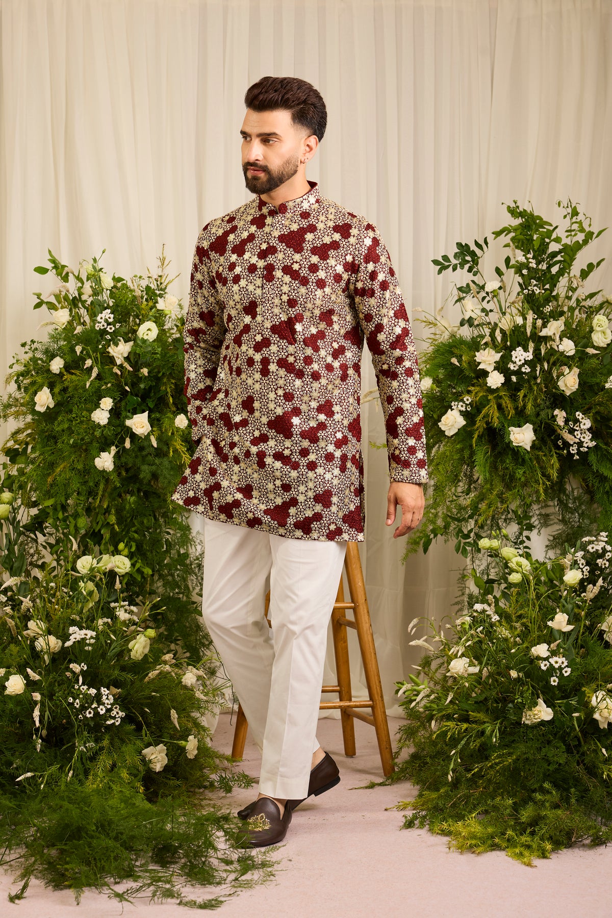 The Beaumont — A Maroon Kurta with Ornate Golden Embellishment