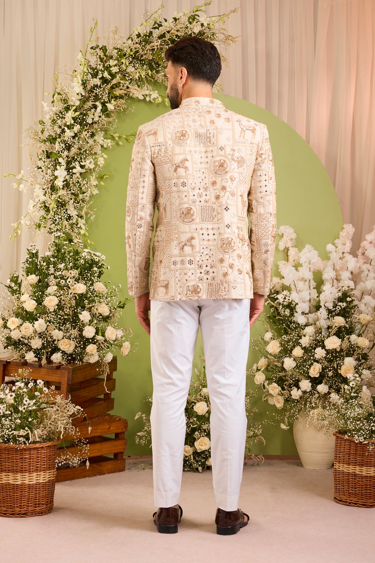 The Imperium - A Golden bandhgala  Jacket Adorned with Majestic Wildlife