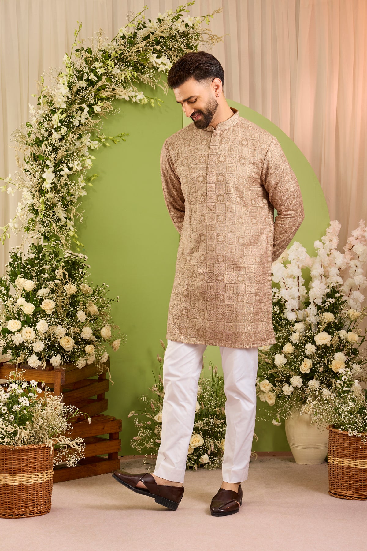 The moncler -  brown asbtract  Kurta Richly Worked in Thread