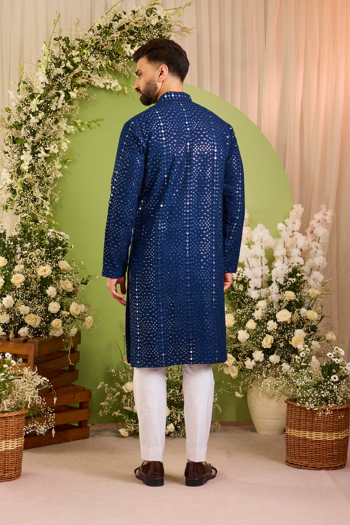 Signature royal blue mirror work Kurta with Intricate  Threadwork