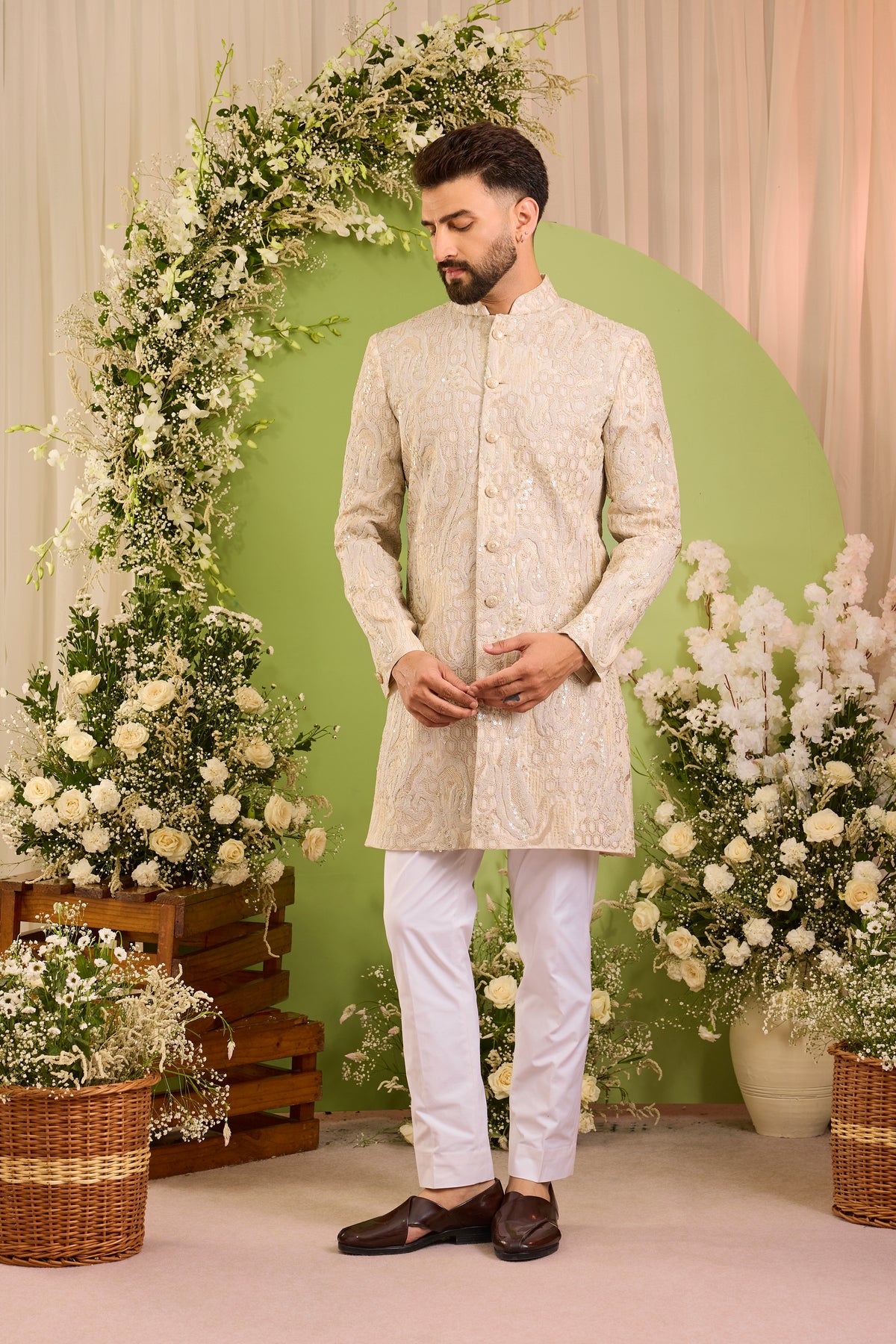 The Dorchester — A Luminous Ivory Sherwani with Intricate Handwork