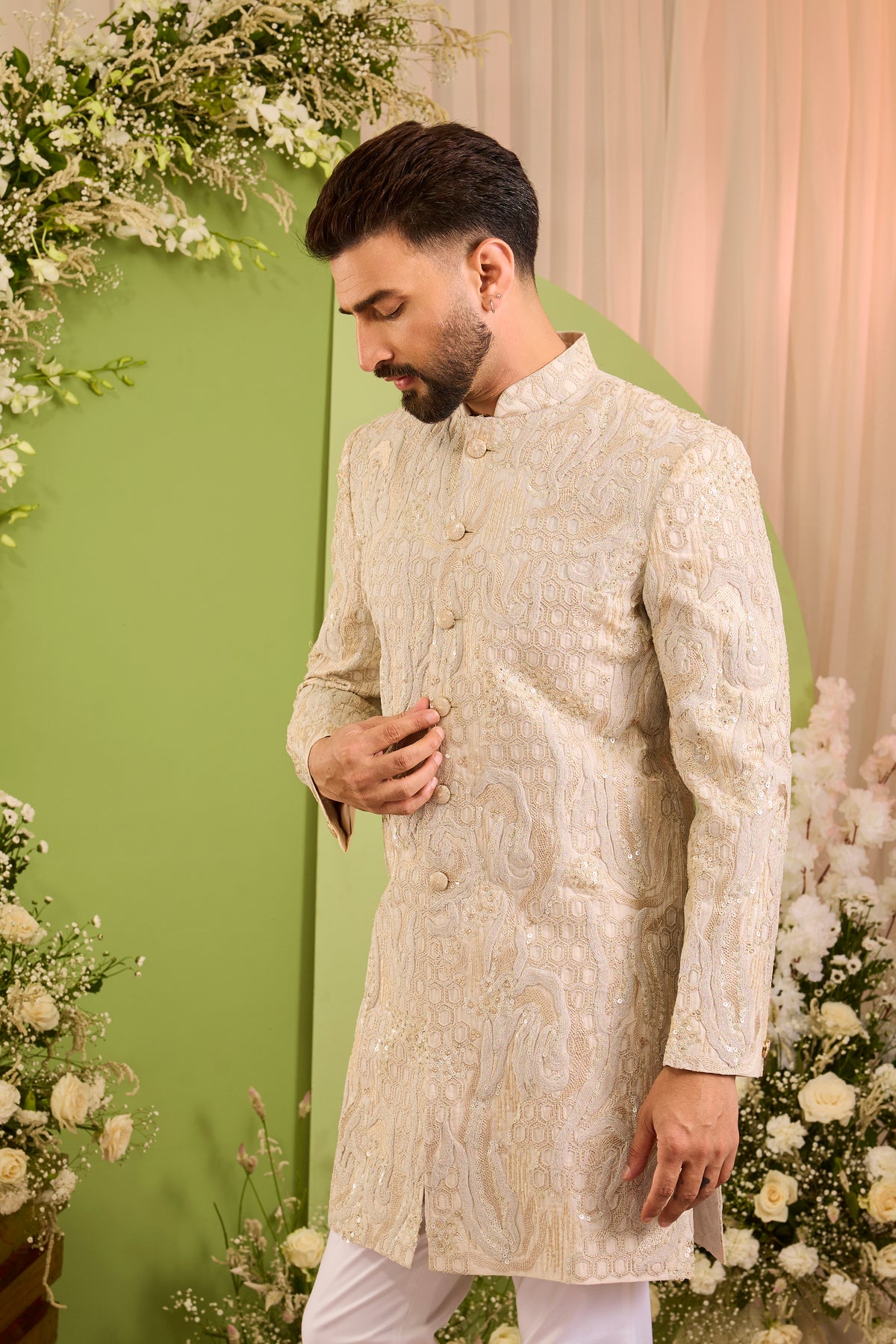 The Dorchester — A Luminous Ivory Sherwani with Intricate Handwork