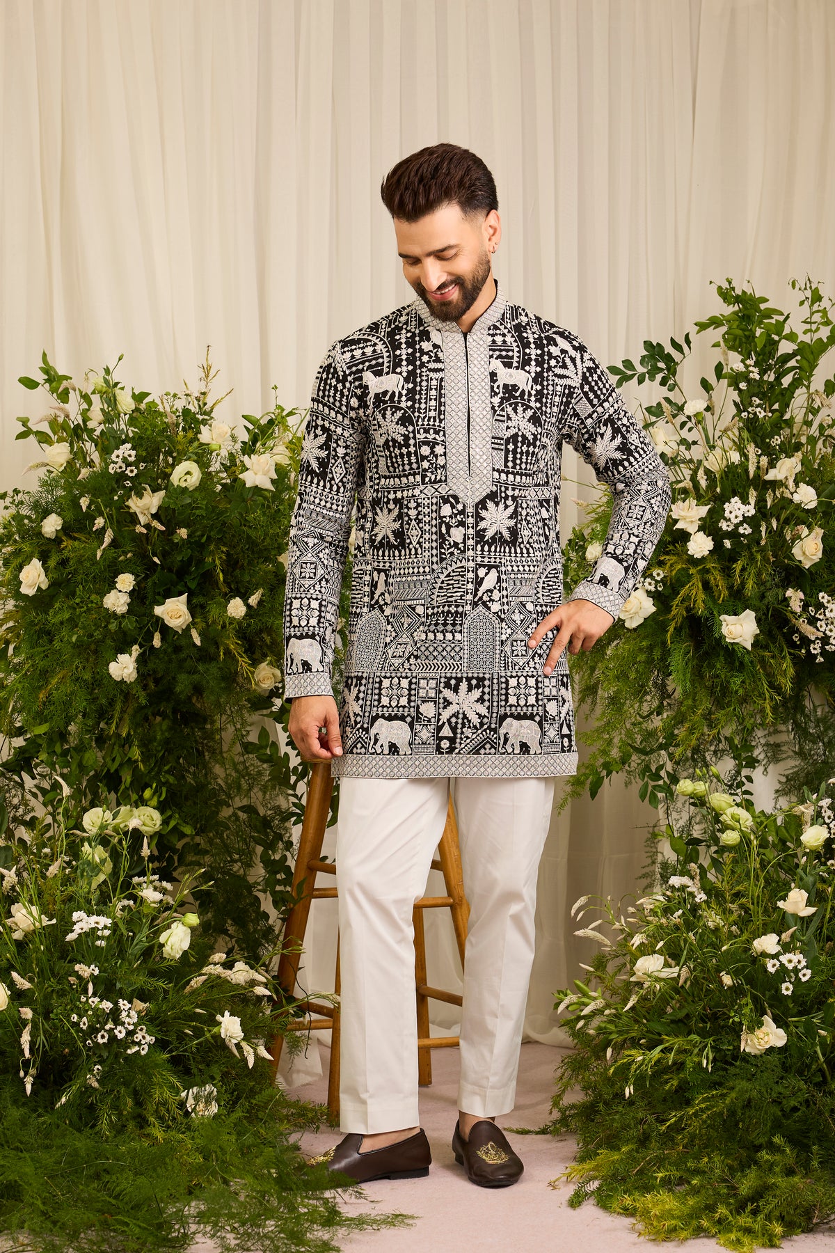 The Imperial — A Black Kurta Alive with Flora and Fauna