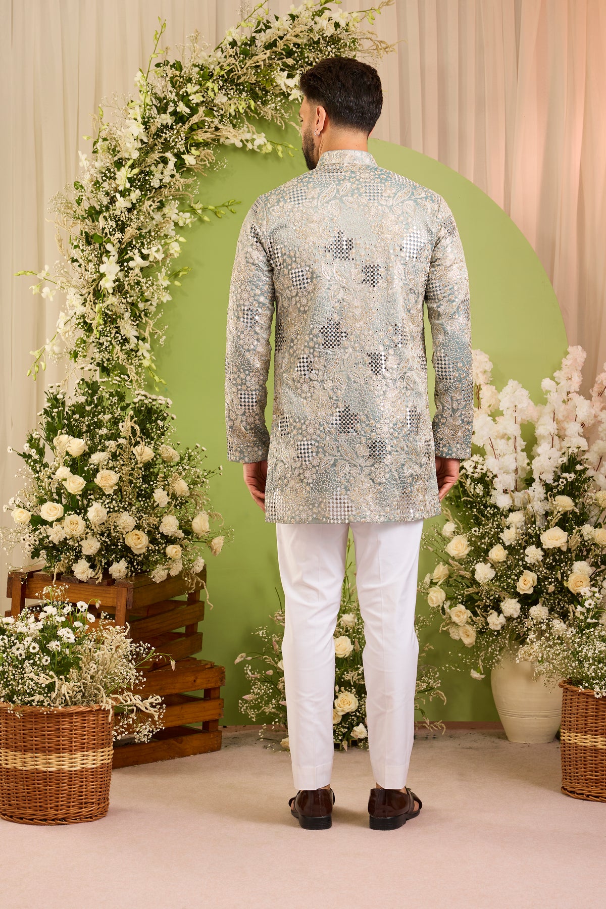 The iconic mirror work —  Blue mirror work Kurta Richly Embellished with Floral Detail