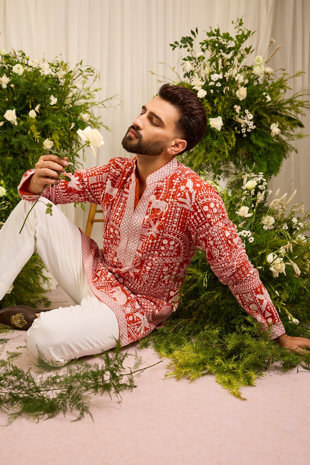 The Imperial — An orange short  Kurta Alive with Flora and Fauna
