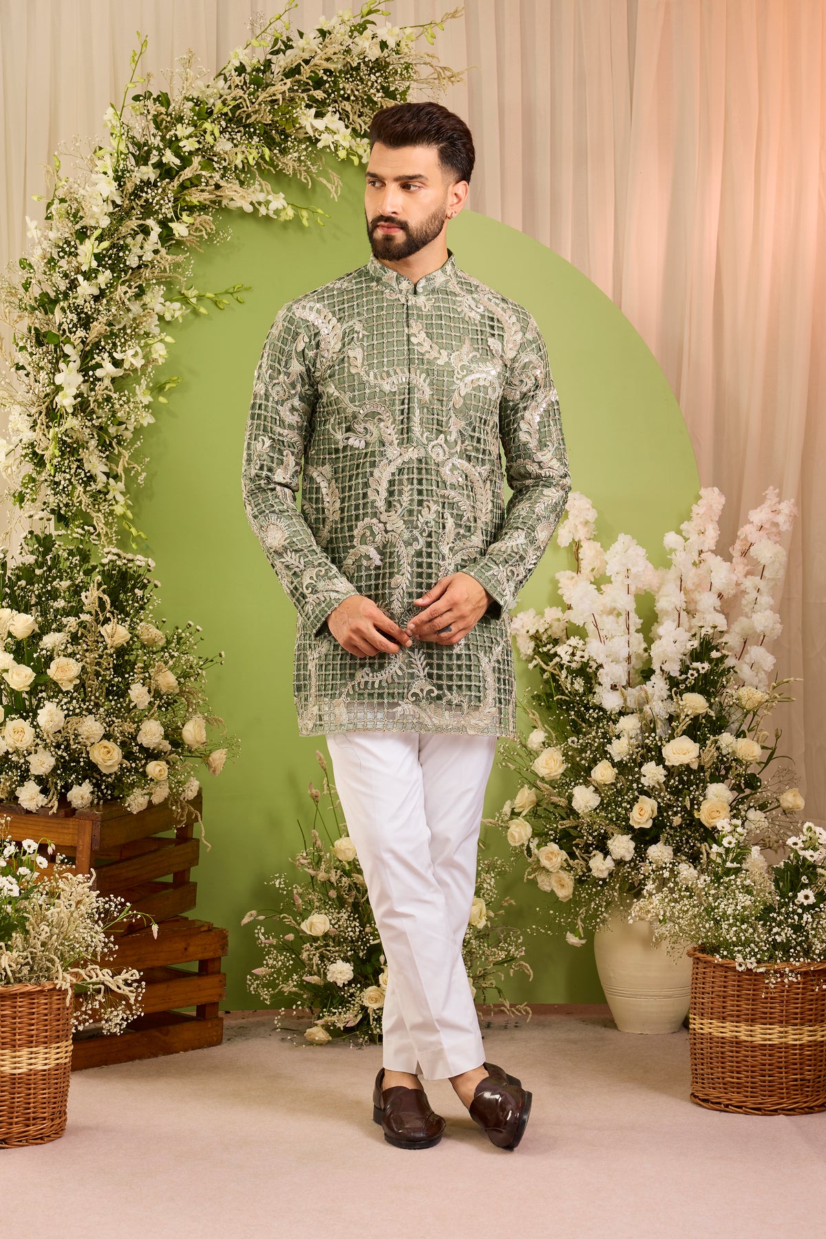 The Magnifique -A Green Kurta Adorned with Jewelled Embellishment
