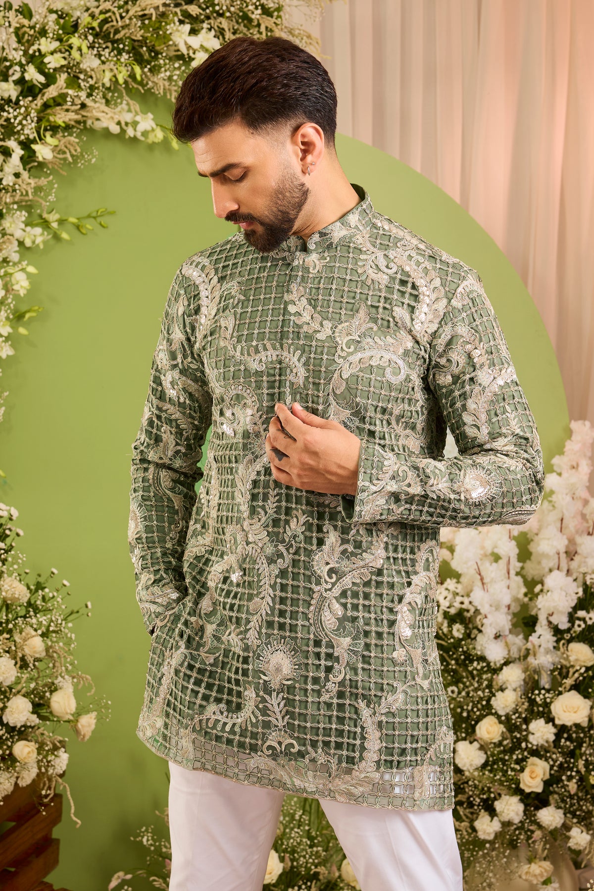 The Magnifique -A Green Kurta Adorned with Jewelled Embellishment