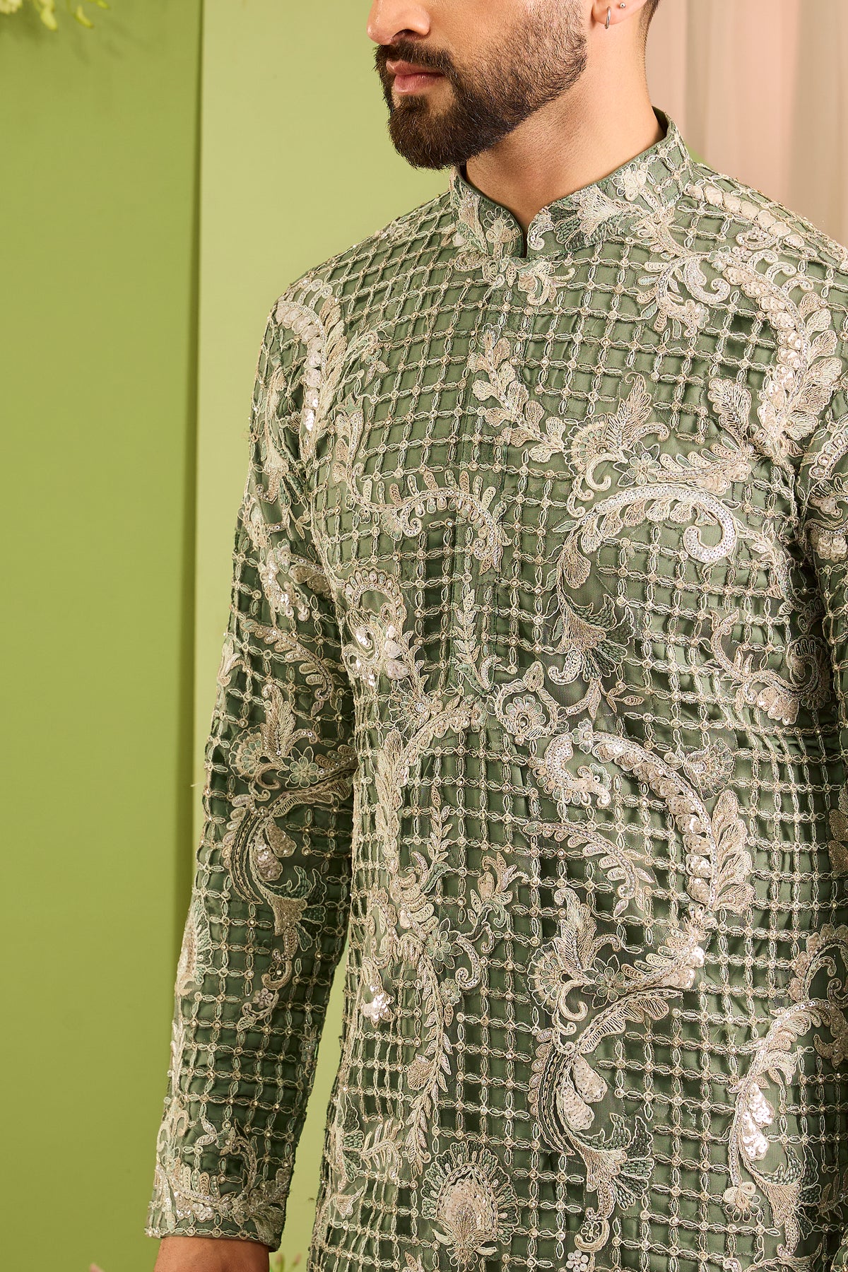 The Magnifique -A Green Kurta Adorned with Jewelled Embellishment