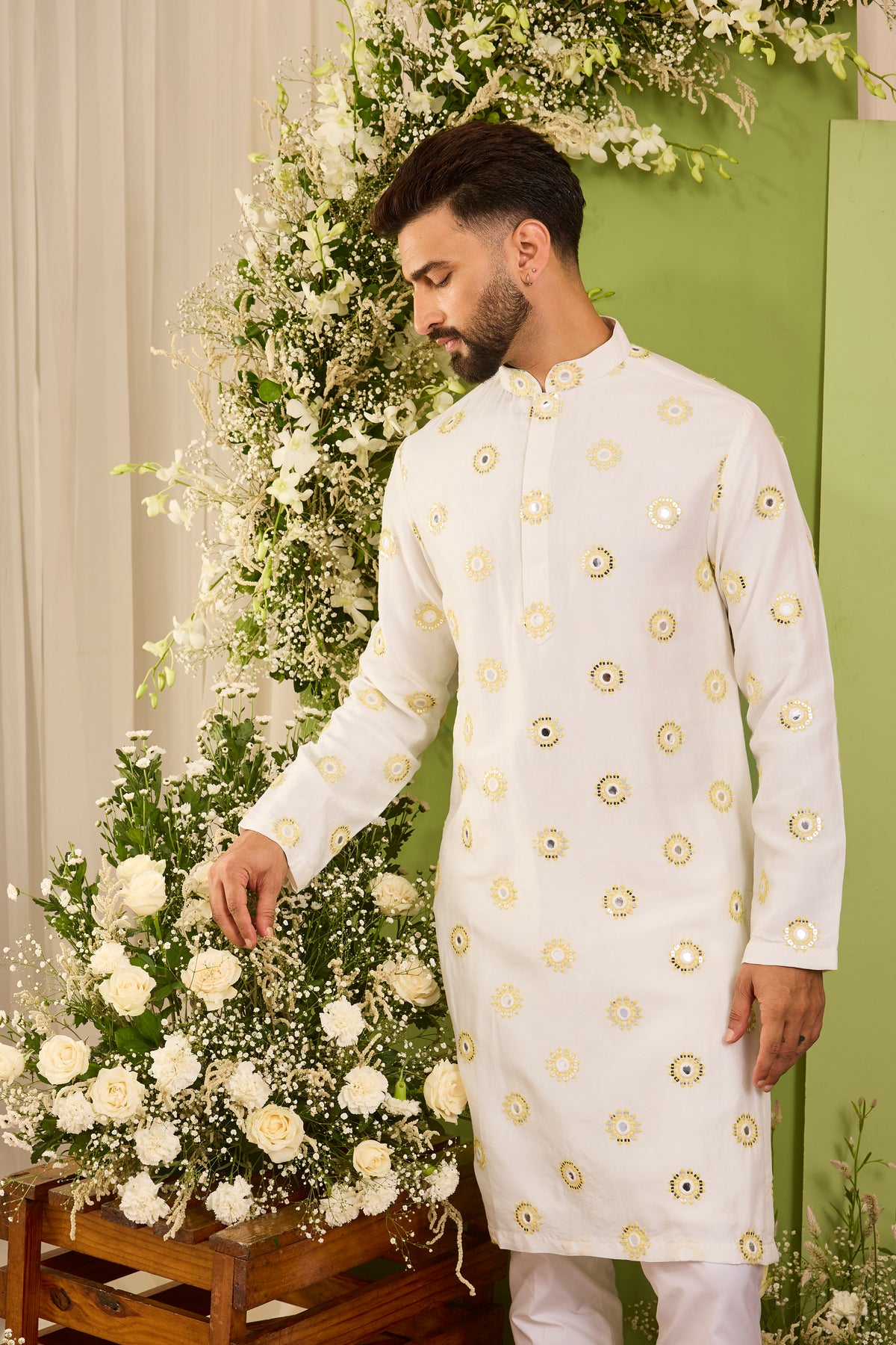 The Ciel -A Minimal mirror work  Kurta with Yellow Threadwork and Shimmer