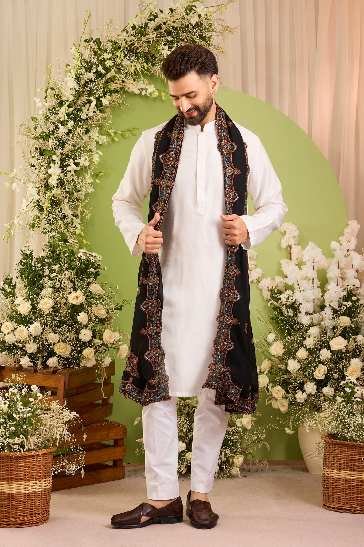 Black chikankari stole