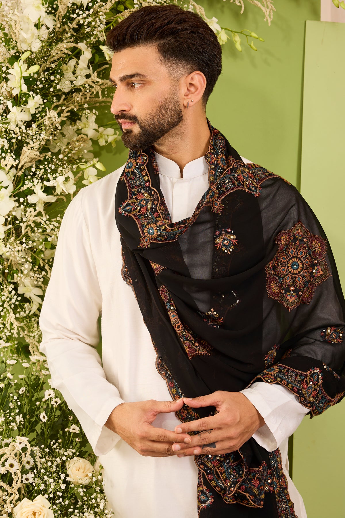 Black chikankari stole