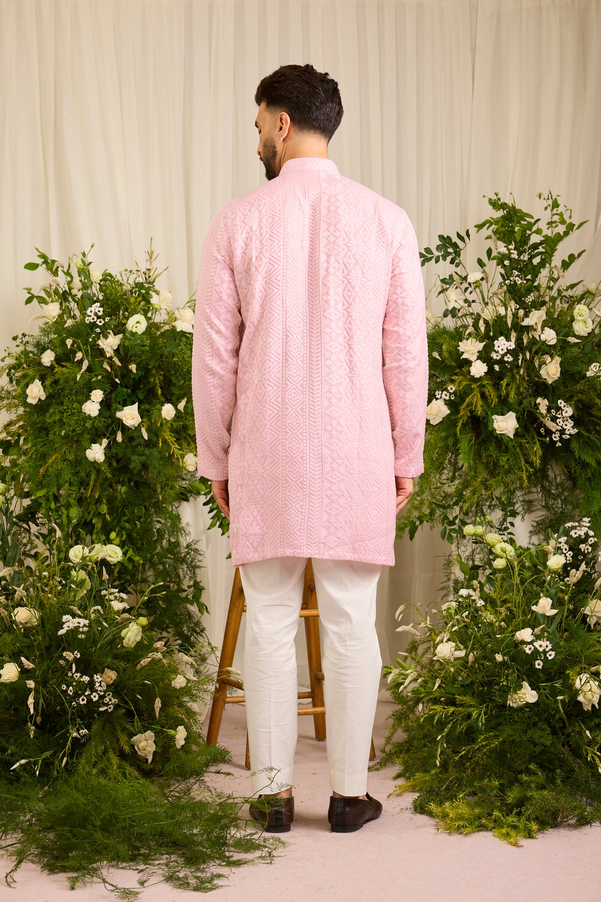 The moncler -  pink asbtract Kurta Richly Worked in Thread