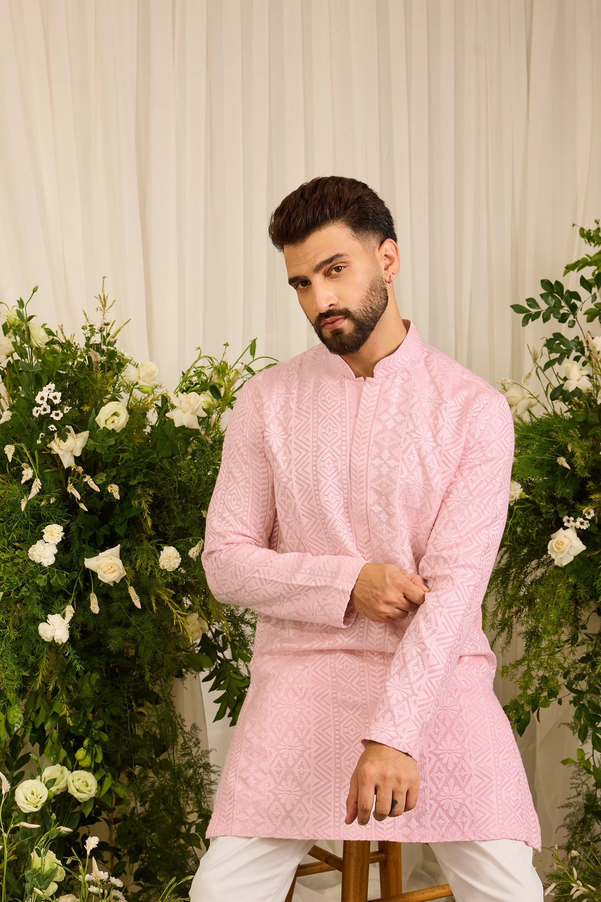 The moncler -  pink asbtract Kurta Richly Worked in Thread