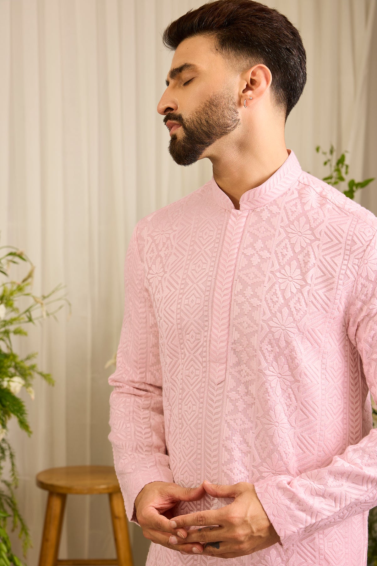 The moncler -  pink asbtract Kurta Richly Worked in Thread