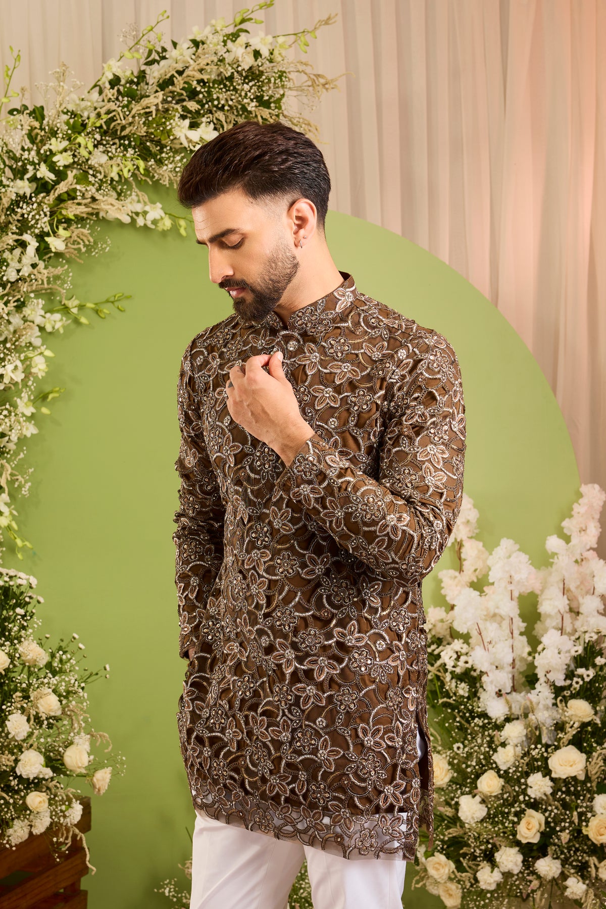 The Magnifique -A brown Kurta Adorned with Jewelled Embellishment