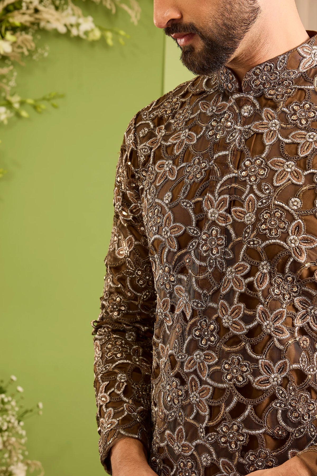 The Magnifique -A brown Kurta Adorned with Jewelled Embellishment