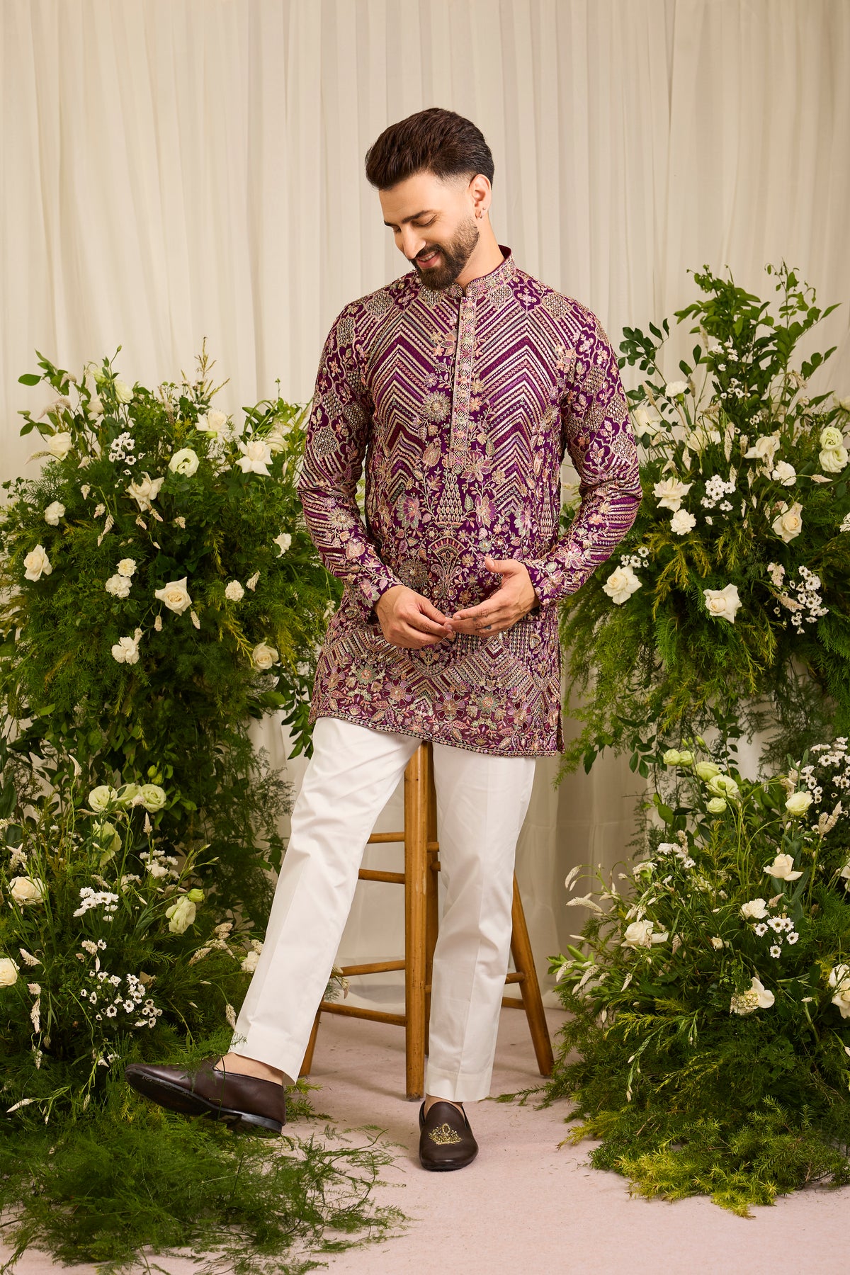 The D'Orsay -A Floral Wine Kurta Richly Worked in Zari
