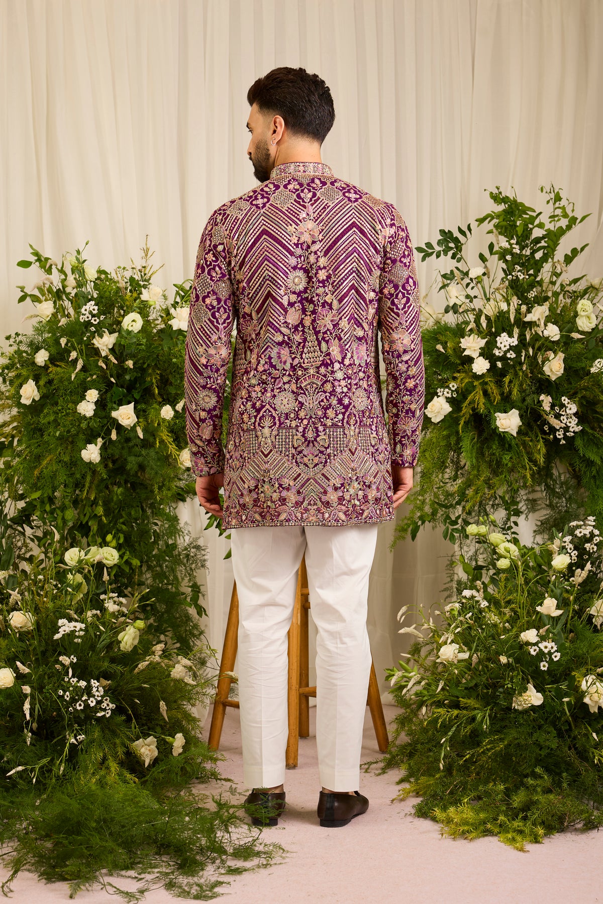 The D'Orsay -A Floral Wine Kurta Richly Worked in Zari