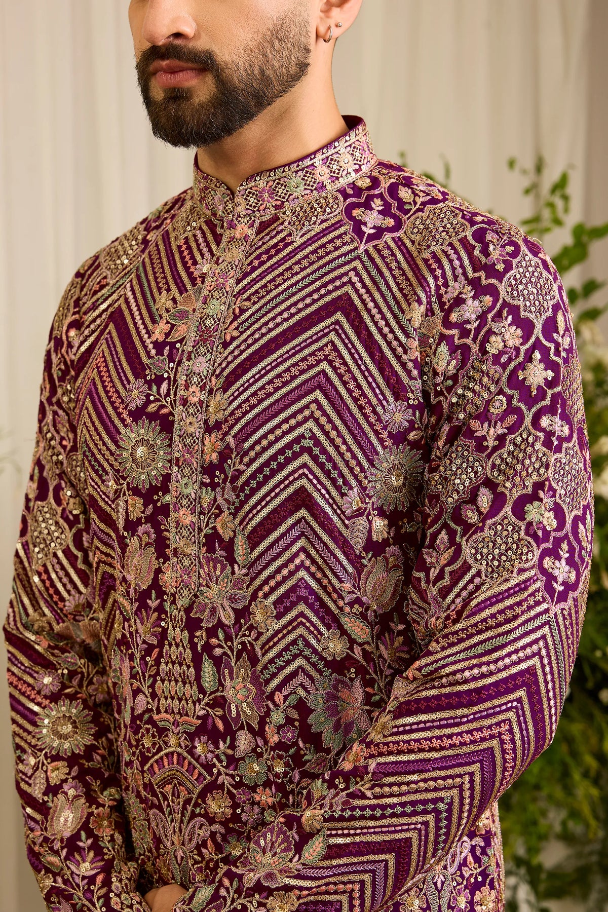The D'Orsay -A Floral Wine Kurta Richly Worked in Zari