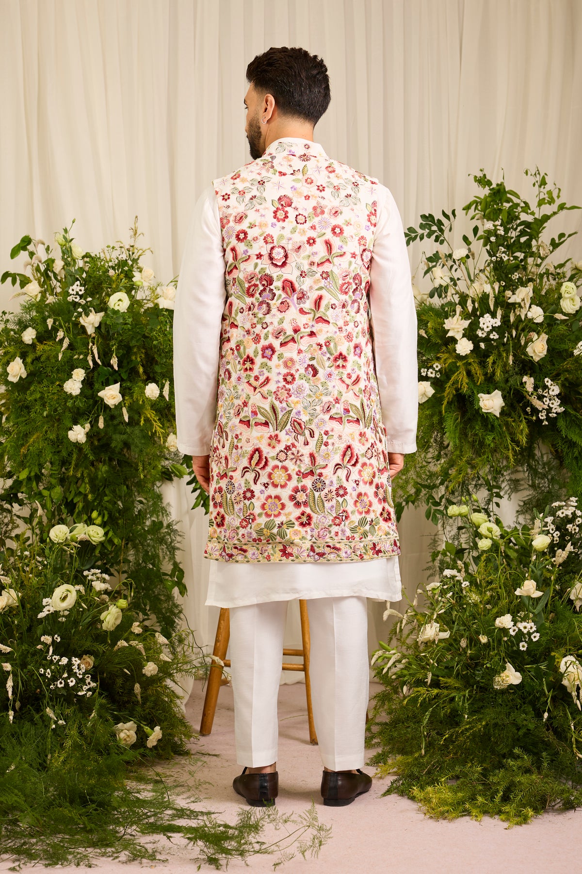 The Fantaisie — A Long White Jacket with Multicoloured Florals