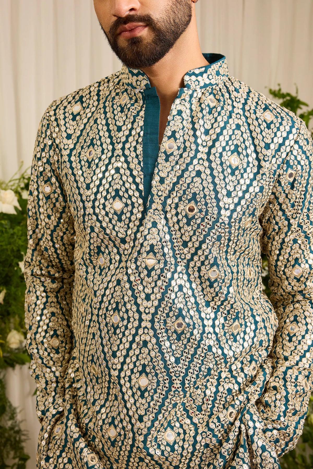 The Haute - A Statement Teal Kurta with Mirror work Detailing