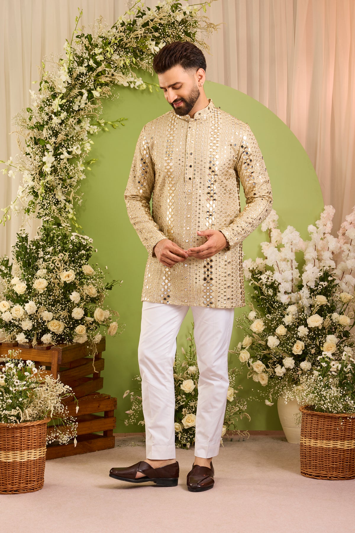 The Golden Hour - A Golden Kurta with Mirror work &  Sequin Detailing