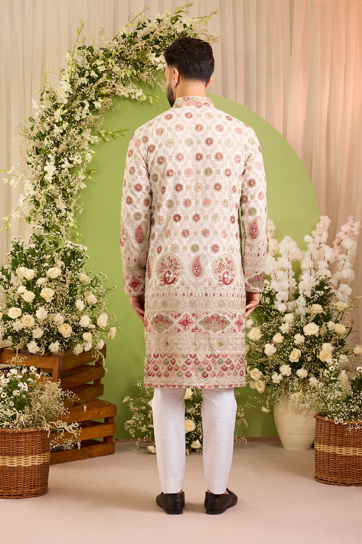 The Alouette - An Ivory  Kurta with Ornate Peacock Detailing