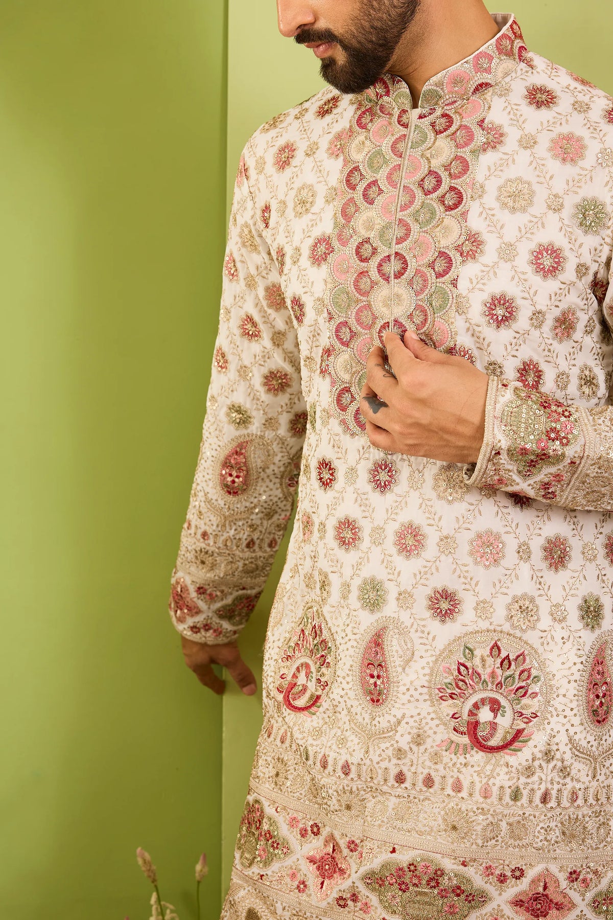 The Alouette - An Ivory  Kurta with Ornate Peacock Detailing