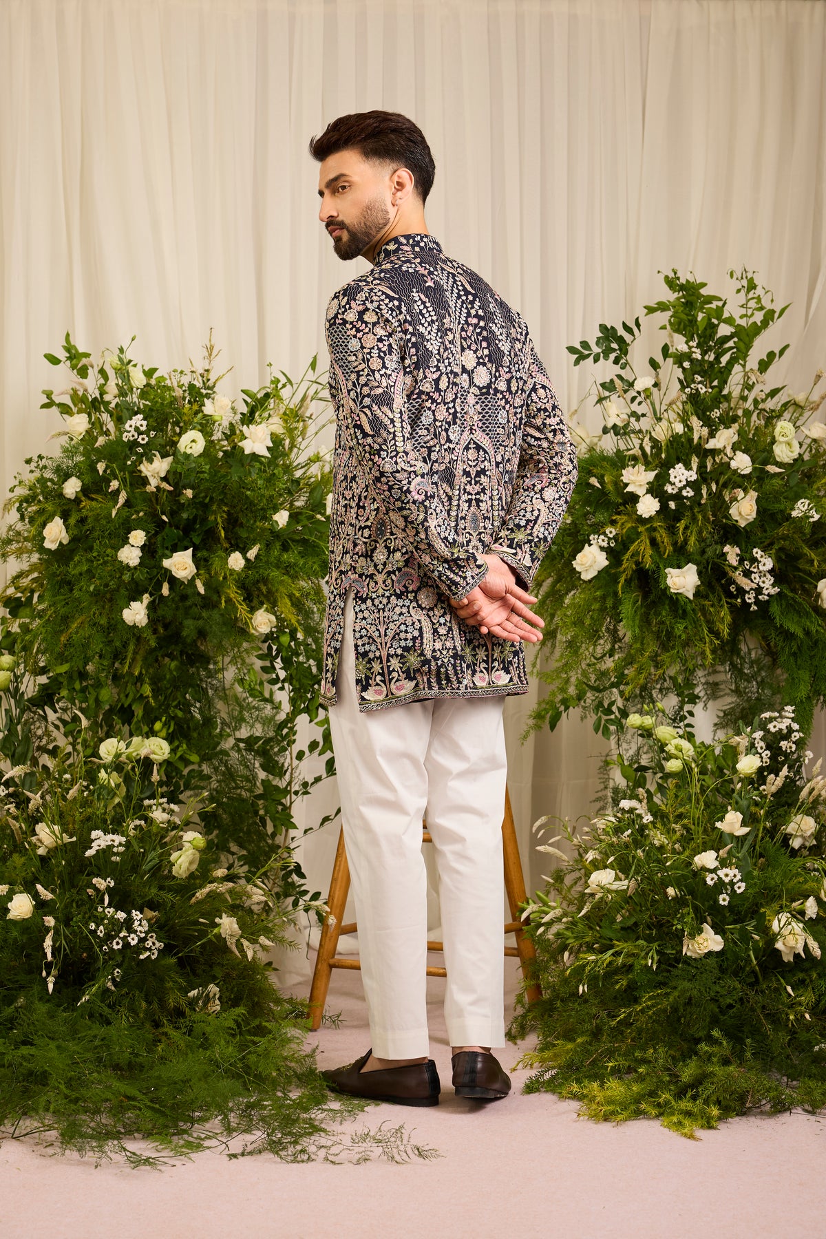 The Canopy - navy blue short kurta with Layered Embroidery