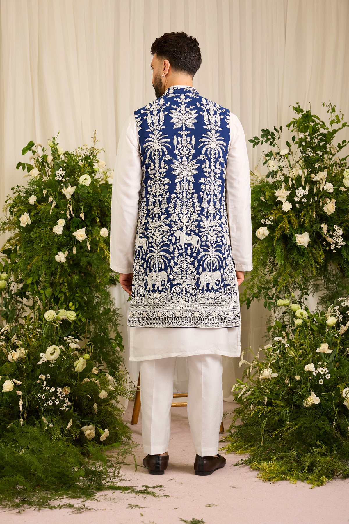 The Kingsley — A Royal Blue Open Jacket with Elephant Motifs