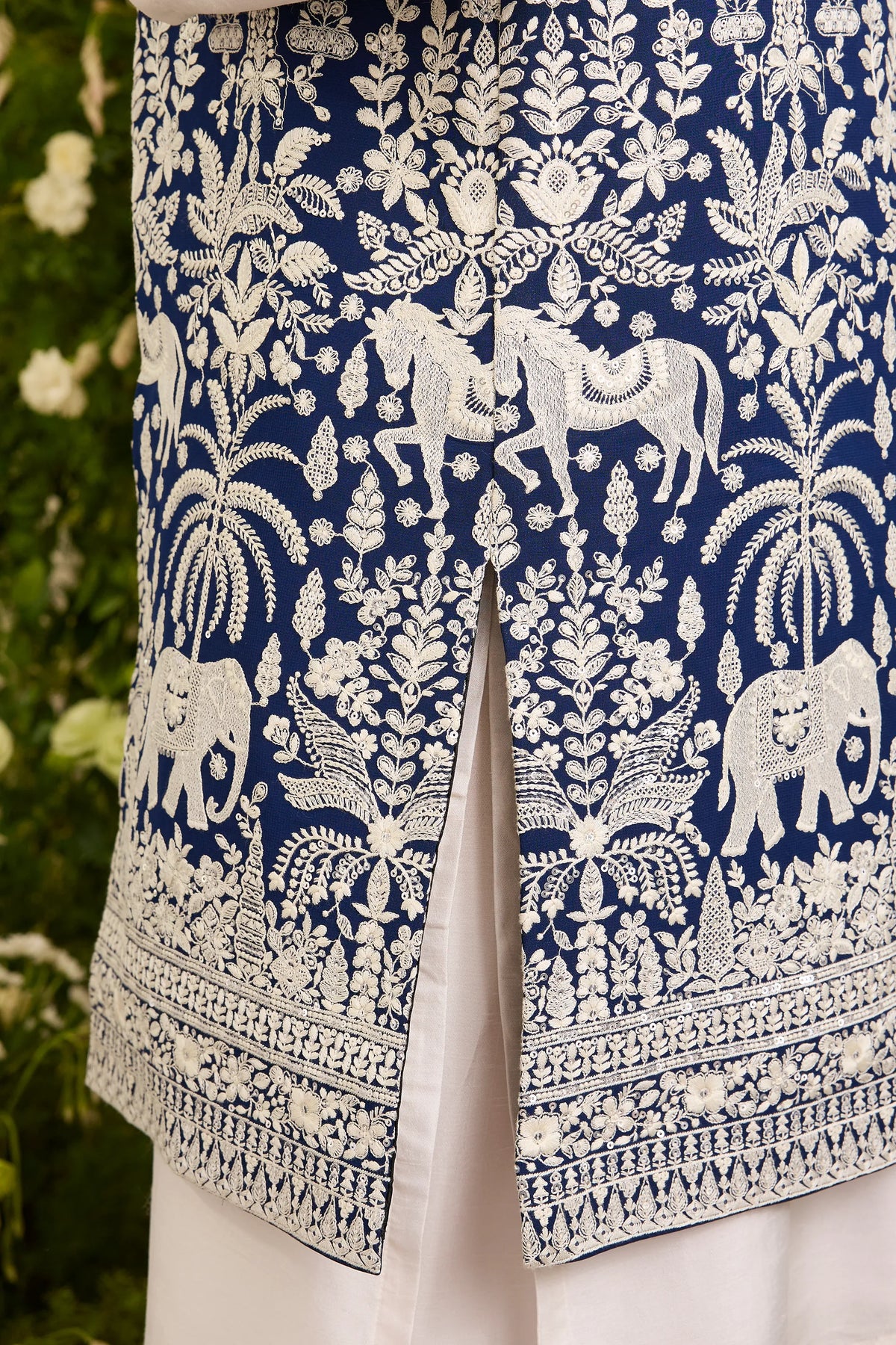 The Kingsley — A Royal Blue Open Jacket with Elephant Motifs
