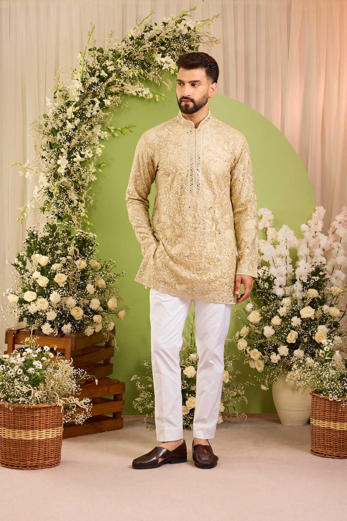 The Zénith- A Golden Kurta Alive with Ornate Wildlife