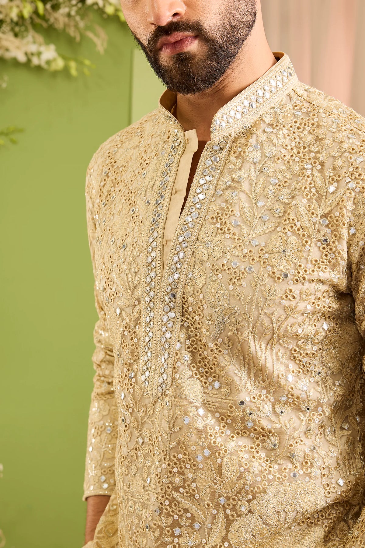The Zénith- A Golden Kurta Alive with Ornate Wildlife