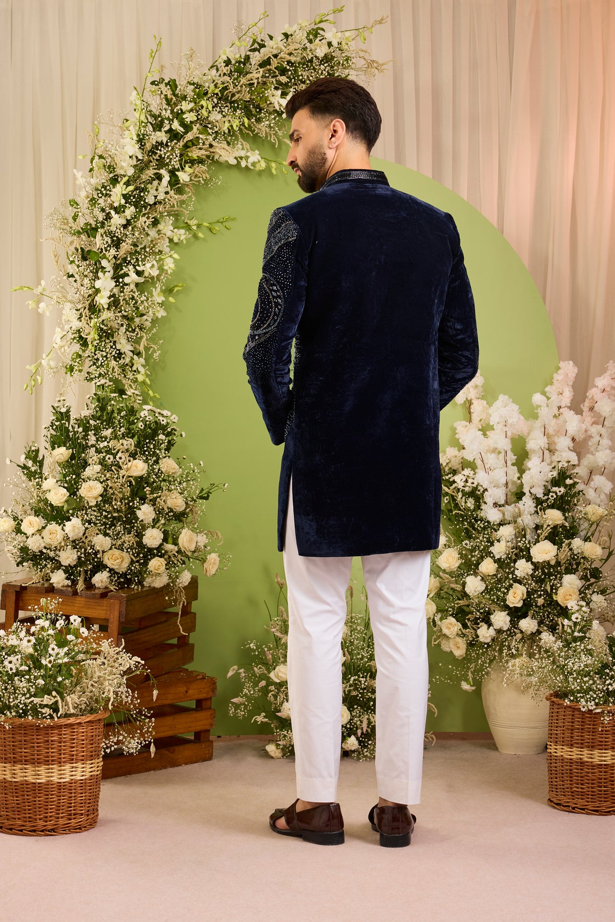 The Sovereign Blue — A Geometric Indo-Western in Cut-Dana