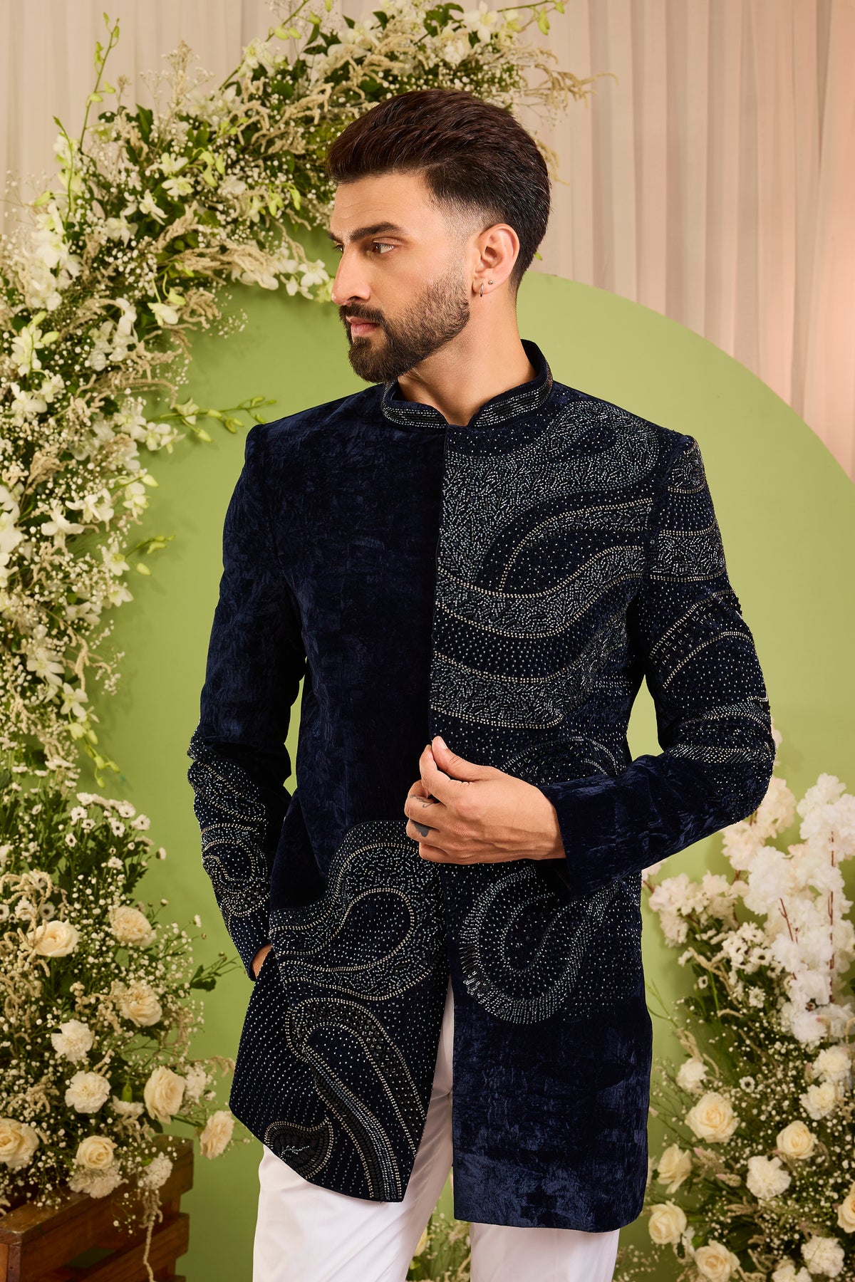 The Sovereign Blue — A Geometric Indo-Western in Cut-Dana